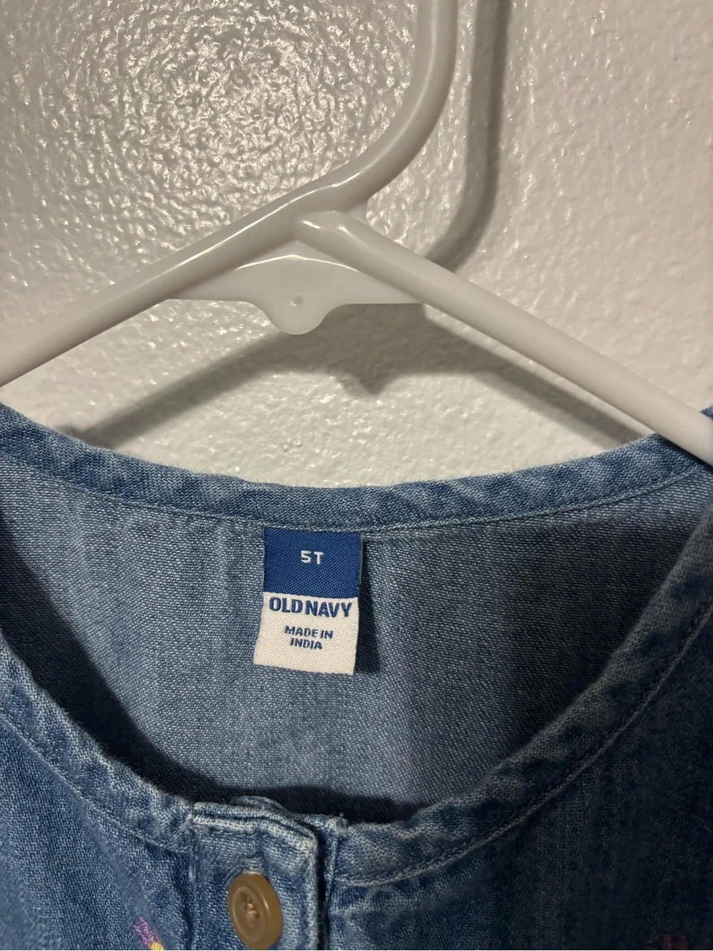 Old Navy Blue Denim Button-Front Dress with Embroidered Accents